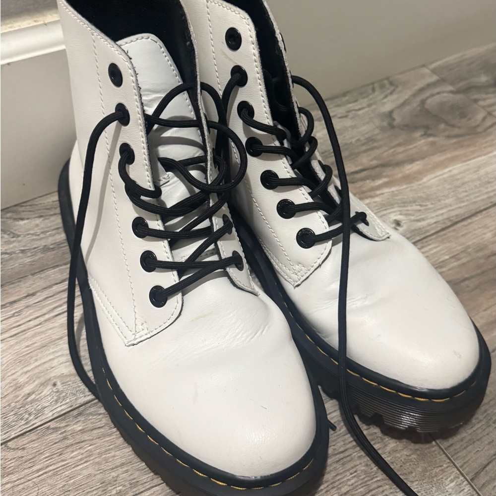 Dr. Martens White Lace-Up Platform Boots with Black Accents